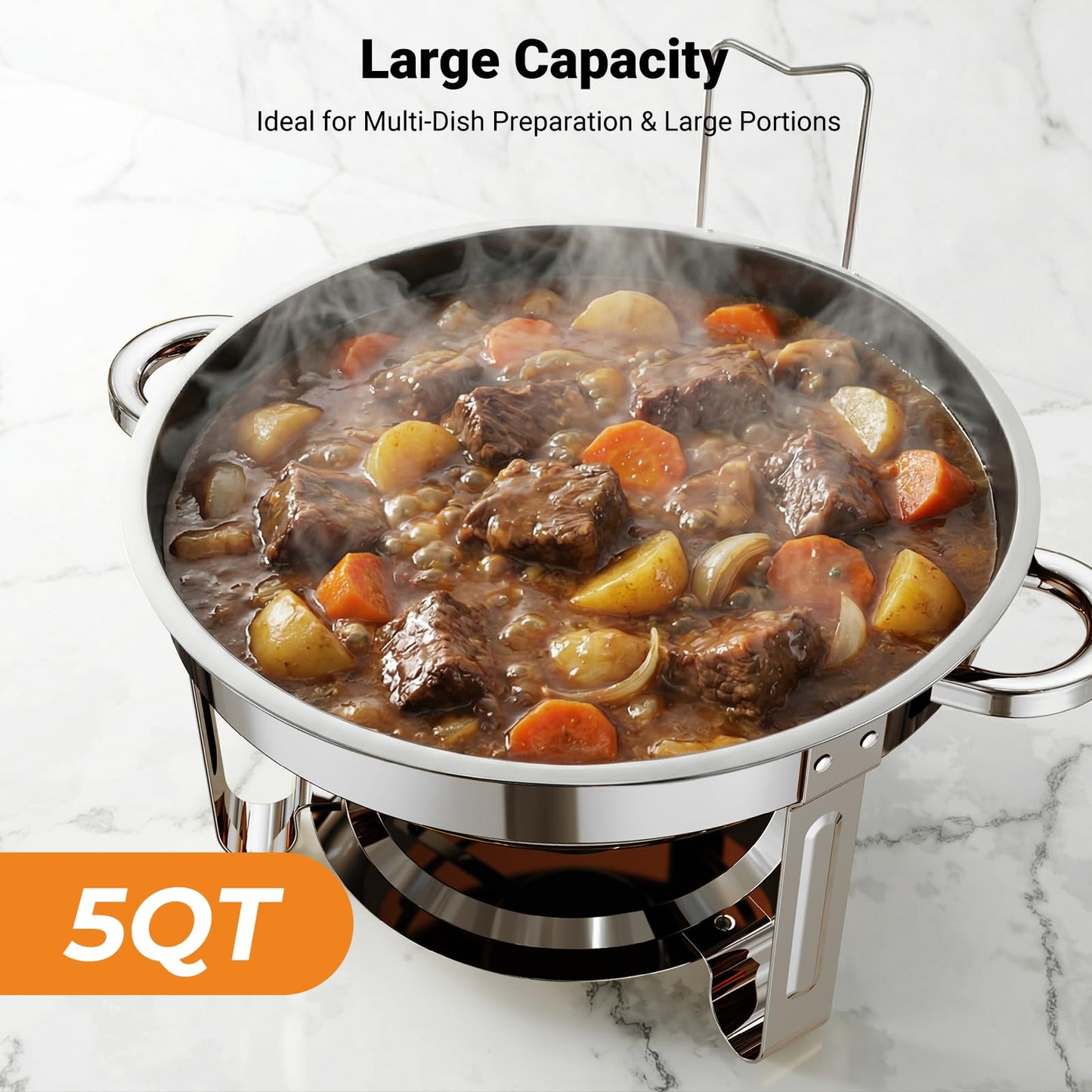 Chafing Dishes for Buffet 4 Pack, 5QT Round Stainless Steel Chafing Dish Set Food Pan with Lid, Buffet Warmers Sets for Home, Gatherings, Birthday, Parties, Church Events,Catering Events