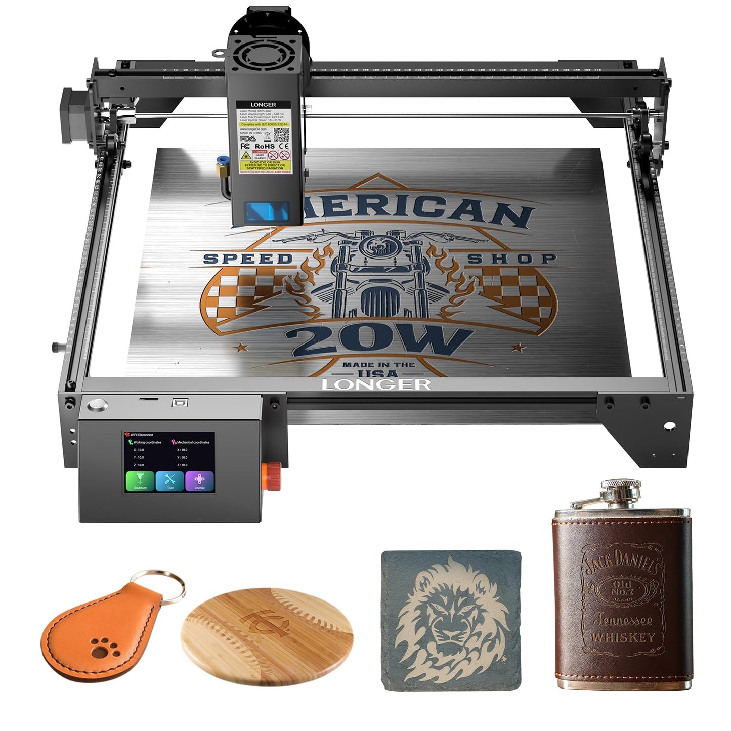 Longer RAY5 Laser Engraver, Laser Engraver 20W Output Power, 3.5” Color Touch Screen, Working Speed Up to 24000mm/min,App Offline Control, DIY Engraver Tool for Metal/Glass/Wood