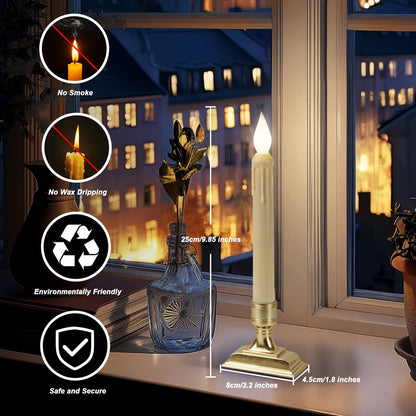 Meigic 6 Pcs Sensor Dawn to Dusk Window Candles, Flickering Battery Candles for Windows, Ultra Bright Fake Candle Lights with Gold Holders, Led Candlesticks for Xmas Home Decor, White Light