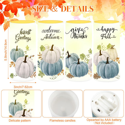 Tiamon 4 Pack Fall Led Candles with Remote - Blue Pumpkin Flameless Candles - Autumn Battery Operated - Warm Light Flickering - Harvest, Thanksgiving Table Decorations, Gift