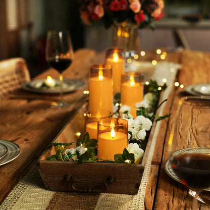 Homemory Amber Flickering Flameless Candles, Battery Operated Acrylic LED Pillar Candles with Remote Control and Timer, Fall Candles, Set of 9