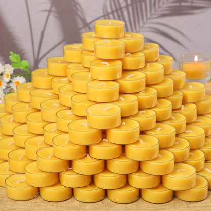 100 Packs Beeswax Tealight Candles Bulk,4 Hours 100% Pure Beeswax Tea Lights Candle in Clear Cup,Natural Scent Bees Wax Candles Small Smokeless Clean Burning Perfect for Home Decor for Party Christmas