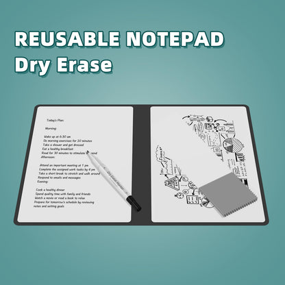 Portable Dry Erase Board,Reusable Whiteboard Notebook, Double-Sided White Board PU Cover 9.5"x6.6" with Marker,Wipe Cloth (Grey)
