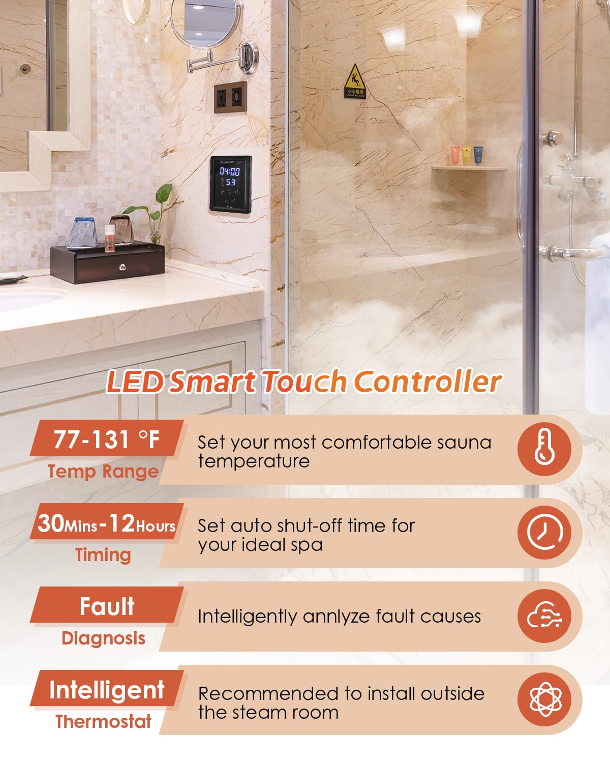 Hapyvergo Steam Shower Generator Kit 3KW for Bath Sauna SPA, Self-draining System, Aromatherapy Steam Head, LED Waterproof Controller, 12-Hour Timer 77-131℉ For Home Commercial Use