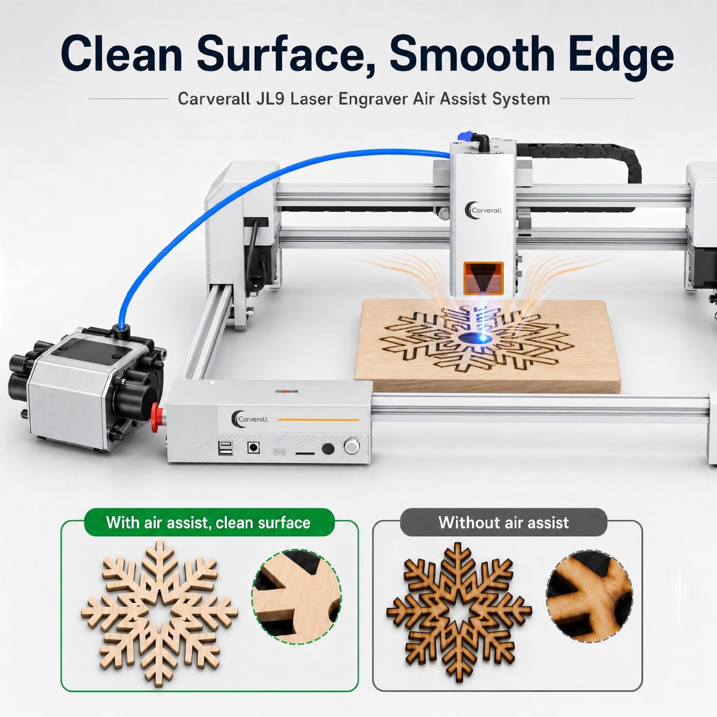 Carverall X1/JL9 20W Laser Engraver and Cutter with Air Assist, Laser Engraving Machine for Wood Metal Acrylic Glass Stone, Powerful DIY CNC Laser Cutter 11.8" x 11.8" 20000mW Class1