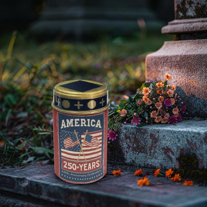 Poceacles Patriotic Solar Powered Flameless Candle Cemetery Votive Candles American Flag 4th of July Decor, 2 PCS, America 250 Years 250th Anniversary Celebration Print