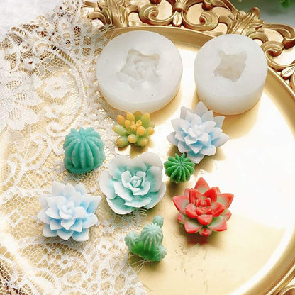 Funshowcase Cactus and Succulent Plant Silicone Molds Set for Epoxy Resin Soap Candle Wax Polymer Clay Concrete Plaster Fondant Cake Decor Chocolate with Beginner Tutorials