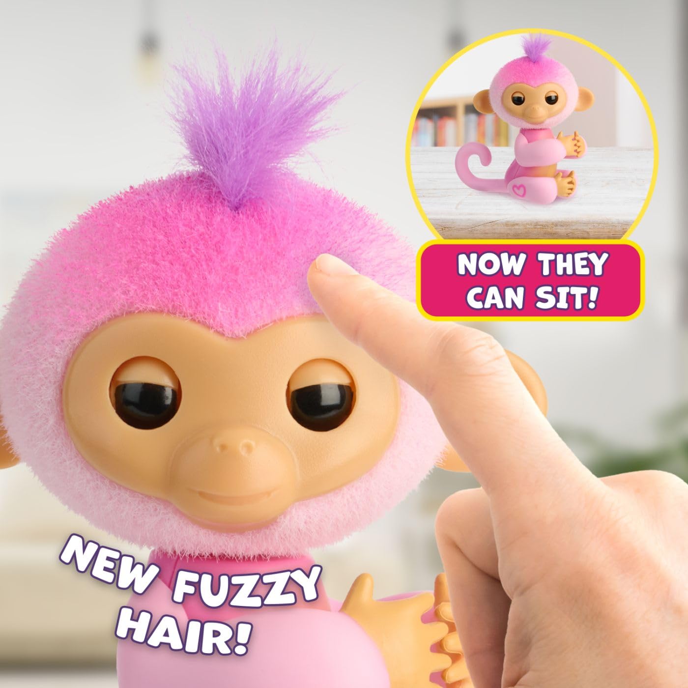 Fingerlings 2023 New Interactive Baby Monkey Reacts to Touch – 70+ Sounds & Reactions – Harmony (Pink)