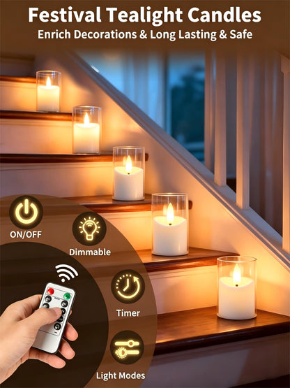 YTRUSTIX Rechargeable Flameless Tea Light Candles with Timer Remote, 1.7"x2.5" Acrylic Small Votive Electric LED Candles Battery Operated for Home Aniversary Wedding Holiday Decor (Pack of 6, White)