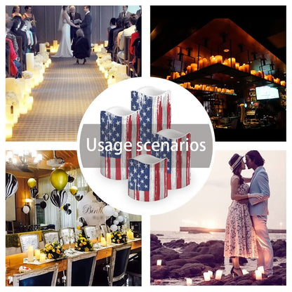 Ystardream American Flag Luminara Candles Battery Operated Candle Blink with Timer, Pillar Embedded Flameless Candle, LED Candle for Wedding Men Women's Gift