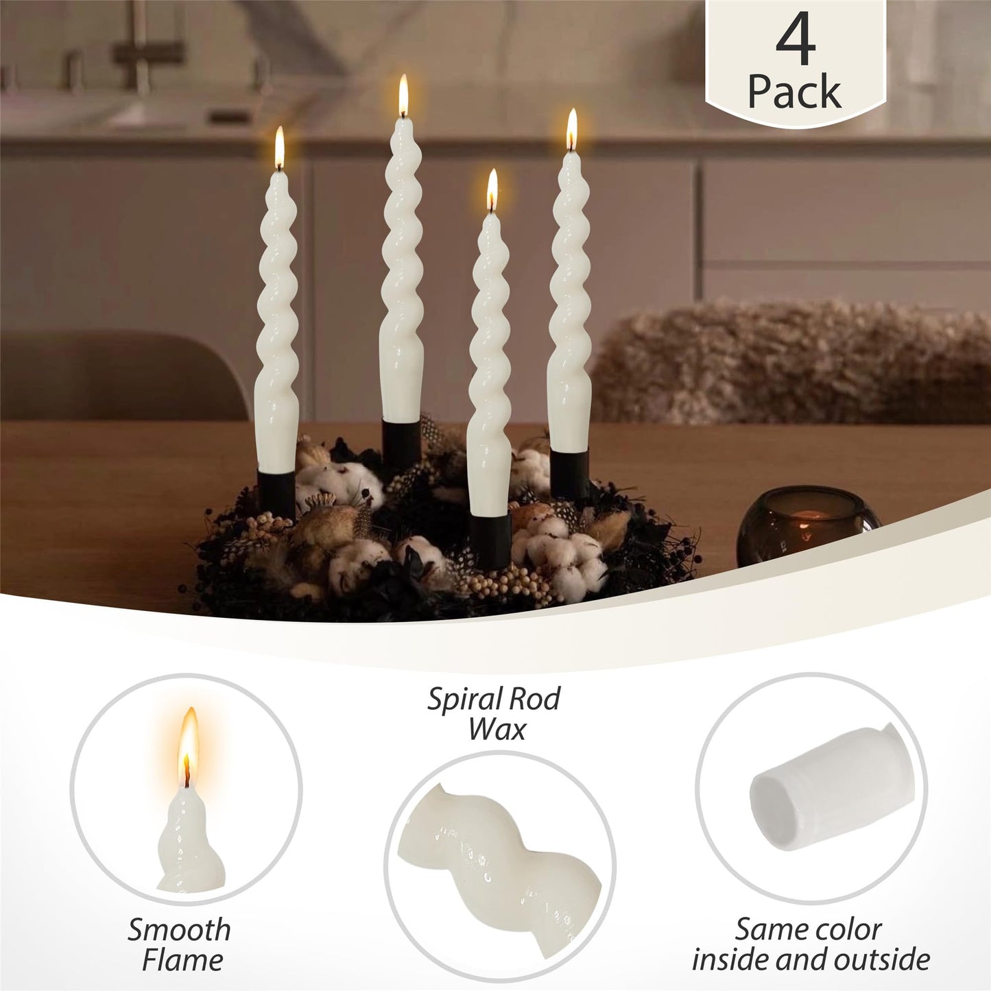 8pcs Short Taper Candle Spiral Candles,Gedengni White Candle Sticks Beige Twisted Candlesticks Swirl Tapered Candles for Home Décor Dinner Weddings Holiday Women Gifts