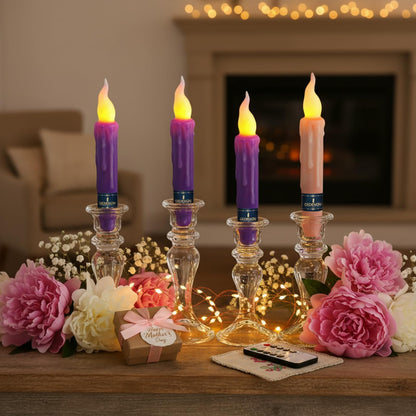 Gedengni Flameless LED Taper Candles with Remote - 6" Battery Operated Taper Candlesticks, Flickering Dripless Window Candles for Mother’Day Wedding Centerpiece Home Decor & Party,4 Pack