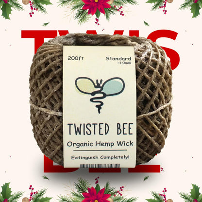 100% Organic Hemp Wick with Natural Beeswax Coating, Twisted Bee (200ft x Standard Size)