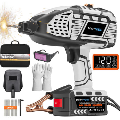 Portable Display Handheld Welder - 110V Portable Welder Machine IGBT Inverter with 5 Adjustable Currents, ARC Welder Gun Fits 3/32"-1/8" Welding Rods for Repair, DIY, Home Projects(20PCS Rods)