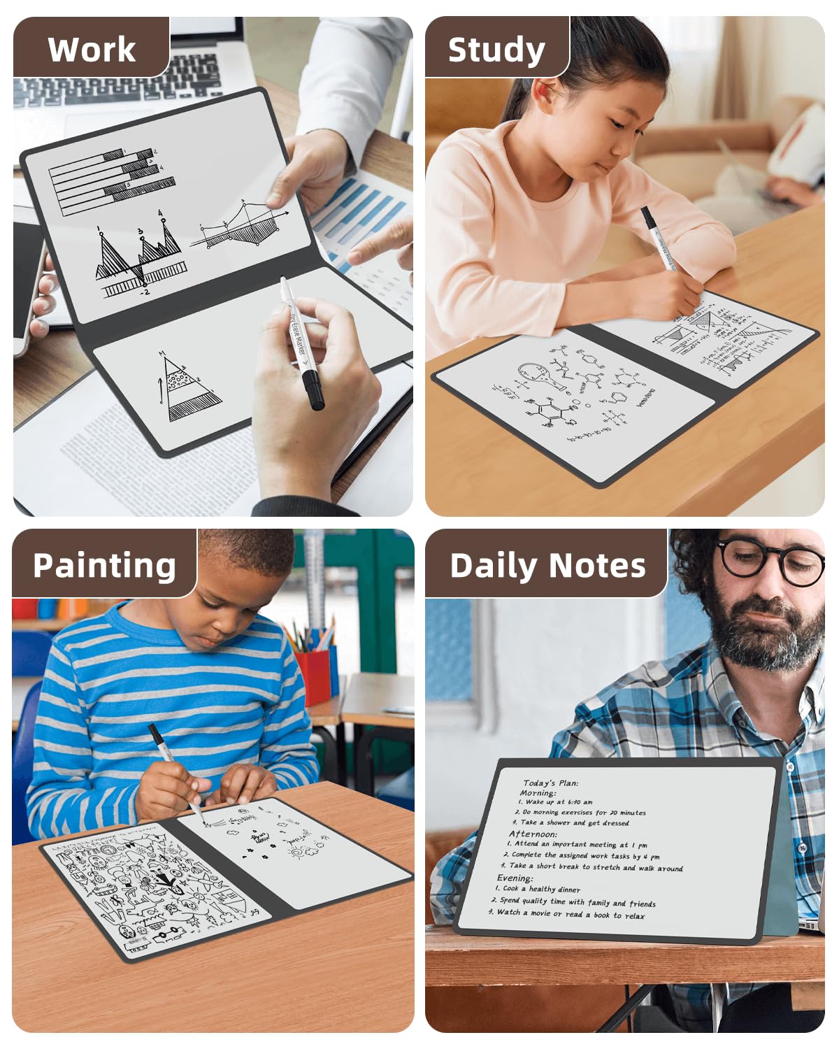 Mehaving Portable Small White Board Dry Erase Board, Reusable 9.5 * 6.6in Notebook Memo, Office Home Supplies Desk Accessories MH760 (Orange)