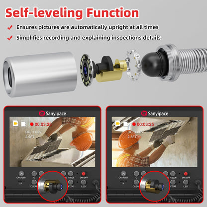Sanyipace Pipe Camera with Locator, 512Hz Sewer Camera with Self-Leveling, 23mm/0.9in Drain Camera with Distance Counter, 5X Zoom, Waterproof Plumbing Inspection Camera with 12 PCS Lights, 66FT/20M