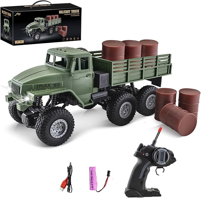 RC Military Truck 1:16 Military Carrier Car Off-Road Crawler Transpotr Truck 6WD with LED Light for Teen Adults