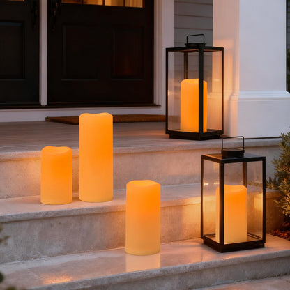 Lumeavetra 6" 8" 10" x 4" Large Waterproof Outdoor Flameless Candles Battery Operated LED Pillar Candles for Indoor Outdoor Lanterns, Ivory, Long Lasting, Set of 3