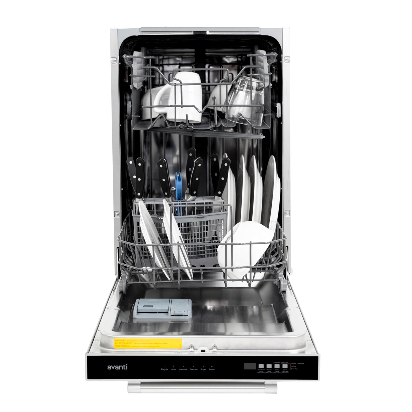 Avanti 18-Inch Dishwasher Machine with Top Control LED Display, Fits 8 Place Settings with 3 Wash Options, 6 Automatic Cycles Includes Rinse Aid Dispenser with Low Noise Rating, 53db, Stainless Steel