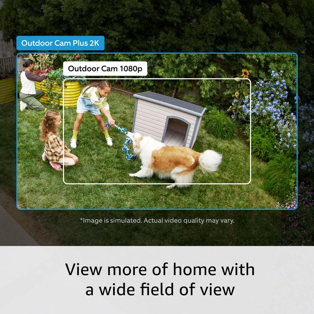 Introducing Ring Outdoor Cam Plus, Battery — Wide-Angle 2K Video with Ring Vision, Low-Light Sight for full-color night vision, Mount-Anywhere Versatility, White