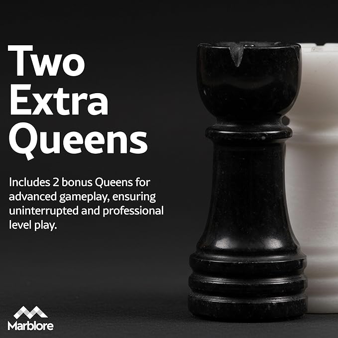 Marble Chess Set 10 Black &amp White Chess Games with 32 Chess Pieces &amp 2 Extra Queens for Beginner Board Games Valentine’s Day Game Nights