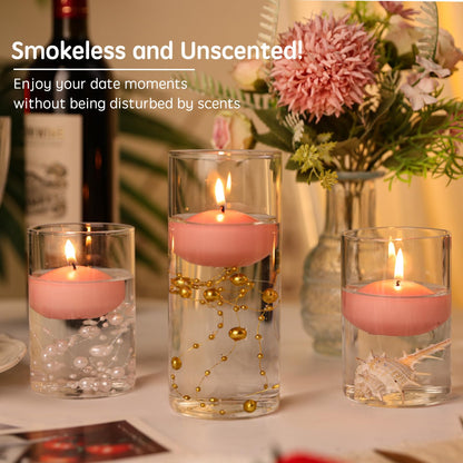 GINITIRI 36 Pack Light Pink Floating Candles,2 inch Unscented Dripless Floating Candle for Centerpieces,5-6H Burning 2" Water Candles Bulk for Cylinder Vases,Weddings,Christmas Party,Romantic Night