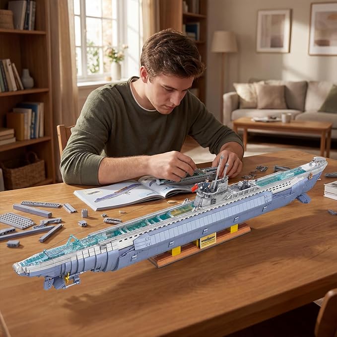 Wyiauy Military Submarine Building Set Military Submarine Model Kit for Adults WW2 History Collectible Home Decorfor Adult Sets for Men Building Sets for Adults