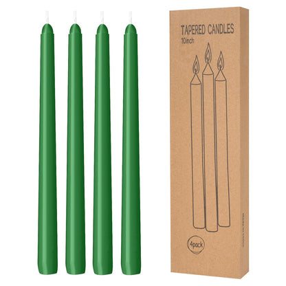 4 Pack Taper Candles - Taper Candles 10 Inch Dripless, Smokeless & Unscented - 8 Hours Long Burning - Hand Poured Tall Candlesticks - Ideal for Weddings, Dinner Parties (Green, 4 Pack Taper Candle)