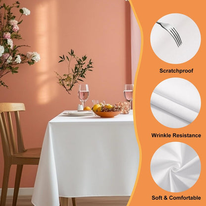 TWINPRET Rectangle Tablecloth 60 x 102 Inch, White Waterproof Washable Polyester Table Cloth - Stain & Oil Resistant Rectangular Table Cover for Banquet & Party (Fits 6 Foot Tables) [2 Pack]