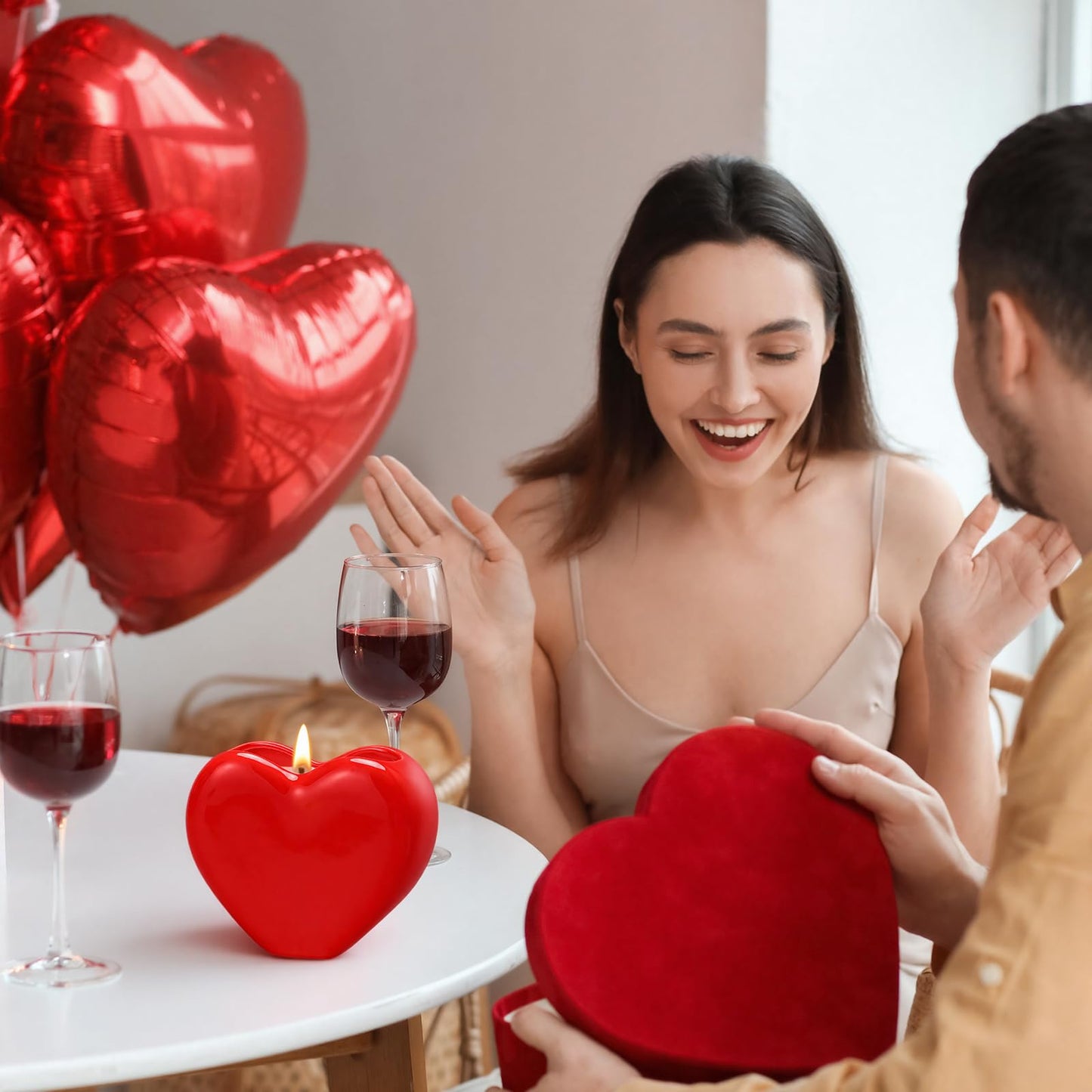 Vesici Valentine's Day Heart Candle Roses Scented Ceramic Love Heart Shape Candle Romantic Soy Wax Decor Holder Aromatherapy Candles for Valentines Day Anniversary Birthday Decor Gift (Red)
