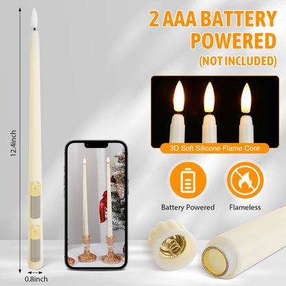 Baquler 50 Pcs Flameless Taper Candles Battery Operated Bulk 12.4 Ivory LED Taper Candles Flickering LED Candlesticks for Wedding Advent Halloween Christmas Party Decor