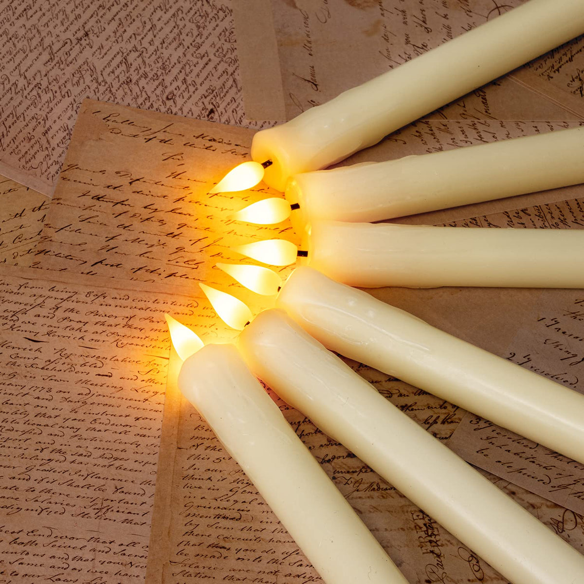 Homemory 12 Pcs Real Wax Flameless Taper Candles with Remote Timer and Dimmer, Battery Operated Candlesticks with Flickering Light, Ivory Window Candles, 9.6 Inches for Wedding Home Decor