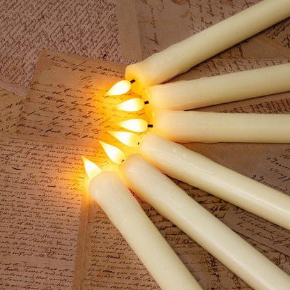 Homemory 12 Pcs Real Wax Flameless Taper Candles with Remote Timer and Dimmer, Battery Operated Candlesticks with Flickering Light, Ivory Window Candles, 9.6 Inches for Wedding Home Decor