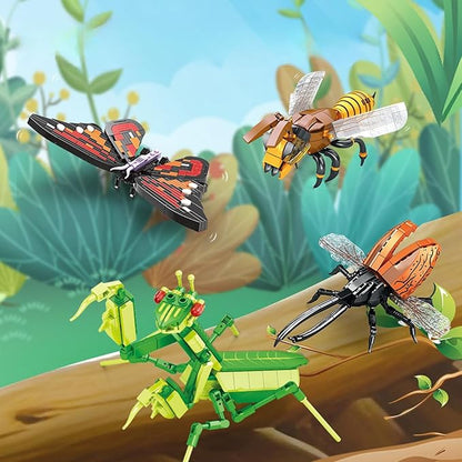 Insect Collection Building Block Set for Kids 6+ Butterfly Mantis Wasps Unicon Beetle Display Models for Nature Décor 4 Packs Bug Building Toys Fun Gift for Adults Boys Girls Nature Lovers (727PCS)
