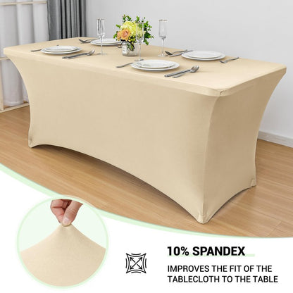 Obstal 6ft Stretch Spandex Table Cover for Standard Folding Tables - 2 Pack Universal Rectangular Fitted Tablecloth Protector for Wedding, Banquet and Party, 72L x 30W x 30H Inches, Champagne, 2pc