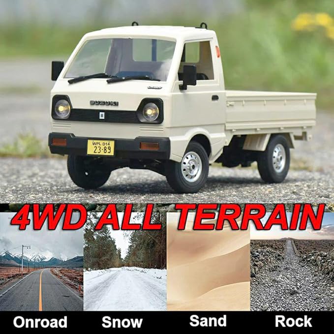 RC Kei Truck WPL D14 RC Car Off Road RTR Suzuki 1/10 Scale Remote Control Kei Truck RC Drift Car 4x4 2.4 GHz 280 Motor Fully Proportional Carry Vehicle Revised Chassis 4WD Hobby Toy Adult