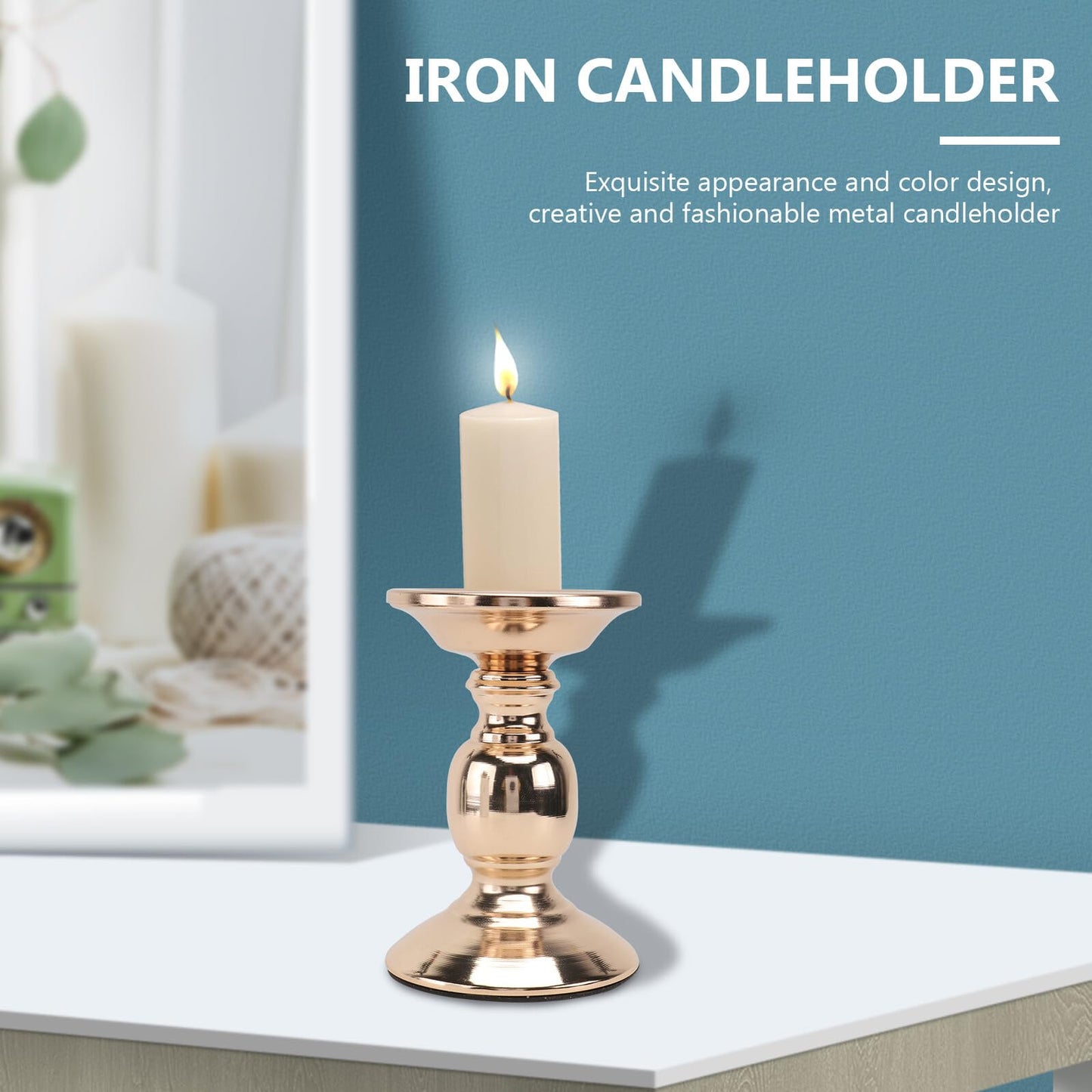 LOORGVEL Classic Design Chic Metal Candlestick Holder 16cm Gold Decorative Candleholder for Tabletop Party and Romantic Dinner Ambient Lighting