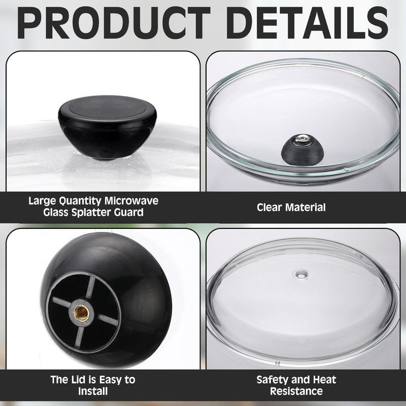 LemonRoad 3 Pack 10" Glass Microwave Splatter Cover for Food, Glass Cookware & Bakeware Cover Microwave Food Splatter Lid with Grip Handle, Dishwasher Safe