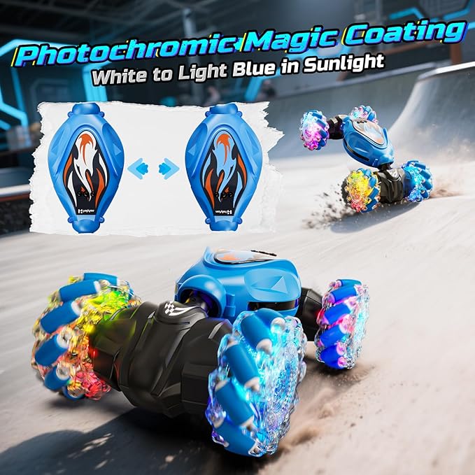 Holyton Gesture &amp Remote Control RC Stunt Car with Magic Color-Changing Body Cool Lights &amp Music 4WD All-Terrain Vehicle Photochromic Coating Gift for Boys Girls Age 6-7-8-9-10-11-12