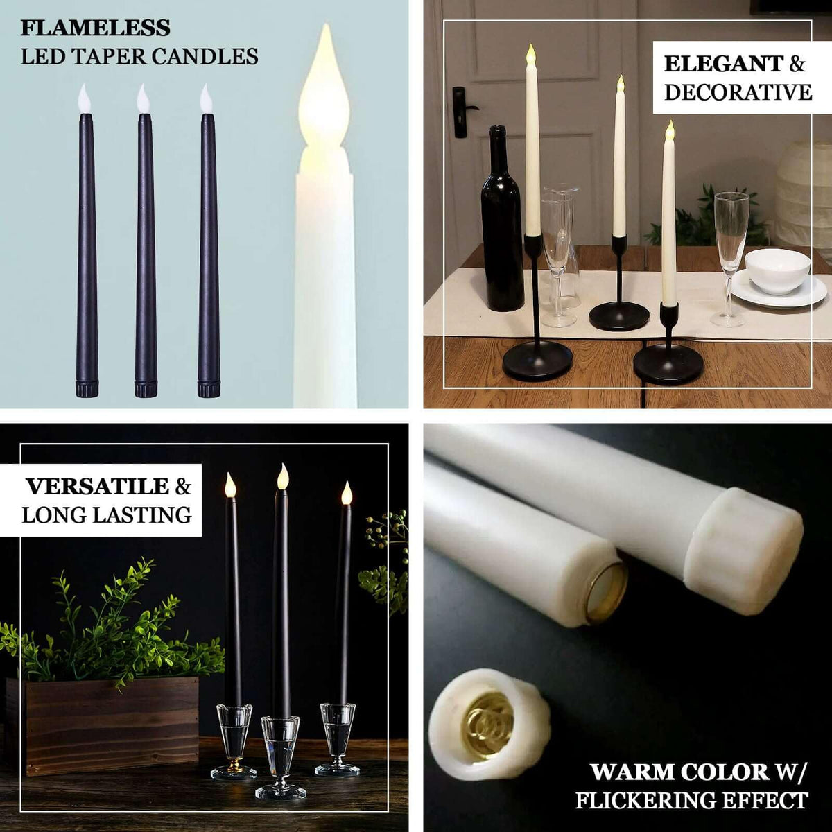 Efavormart 8 Pack Mixed Blue Flameless LED Taper Candles, 11" Flickering Battery Operated Candles for Birthday Party, Boy Baby Shower & Event Decor