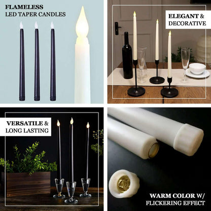 Efavormart Set of 3 | 11" Gold Flickering Flameless LED Taper Candles, Battery Operated Warm Glow Fake Candles for Wedding Centerpieces & Holiday Table Decor
