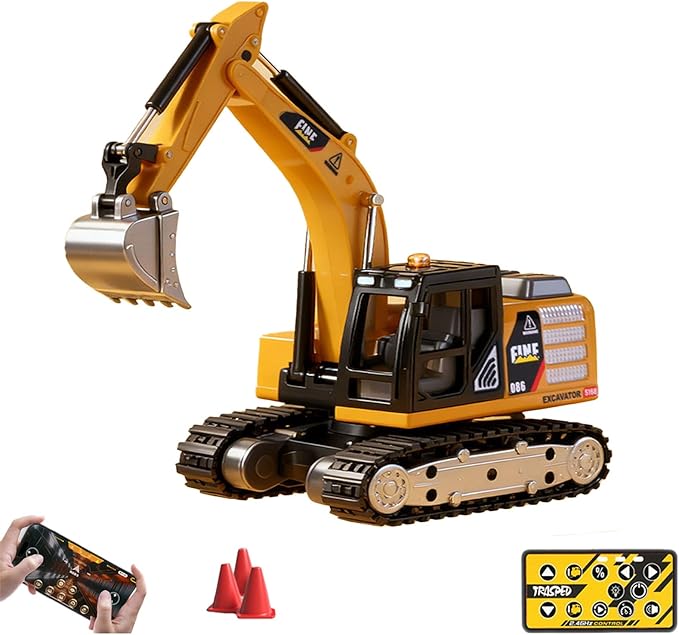 RC Excavator 1/64 Scale Metal RC Truck 2.4GHz Construction Vehicle with Sounds &amp Light Dual Speed APP Control Hobby Toy for Adults and Kids