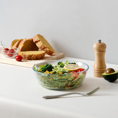 NUTRIUPS 44oz Flat Bottom Tempered Glass Bowl, 8in Clear Glass Bowl for Kitchen, Small Glass Salad Bowls, Microwave and Oven Safe