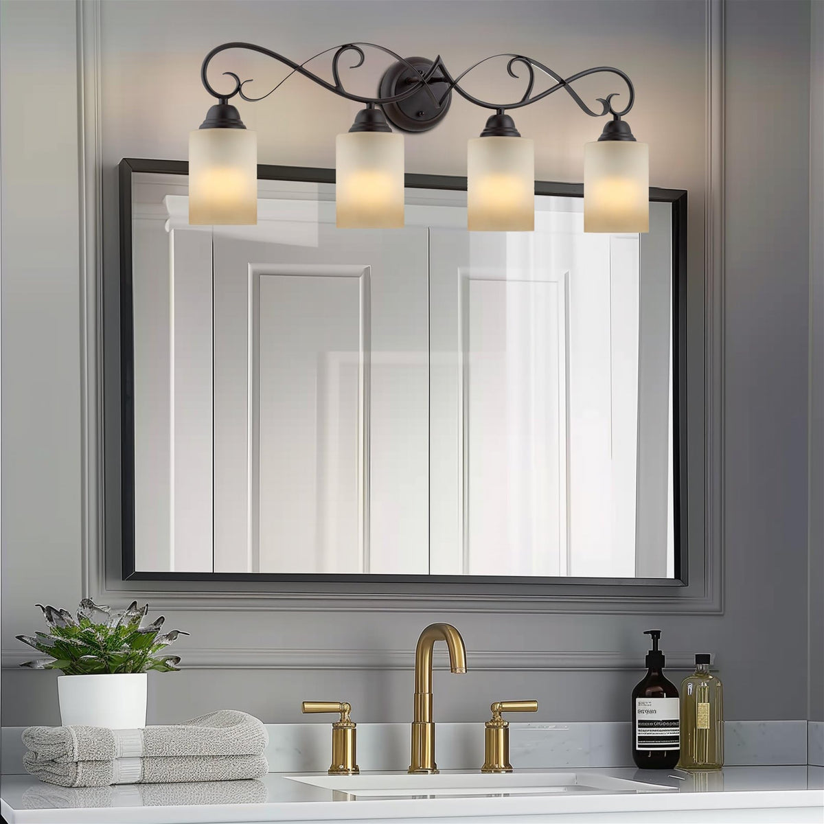 Kira Home Villa 6" Pendant Light Glass Shade Replacement w/Amber Cylinder Design (Set of 3), Bathroom Vanity Light & Chandelier Glass Upgrade, 6" x 4", Fits Threaded Medium Base Sockets