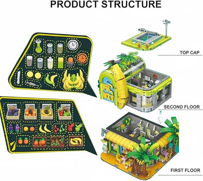 Banana Shop Building Blocks MOC Creative Fruit Store Architecture Toy Set with LED Light STEM Construction Toy Gift Idea for Adults &amp Teens(2165 PCS)