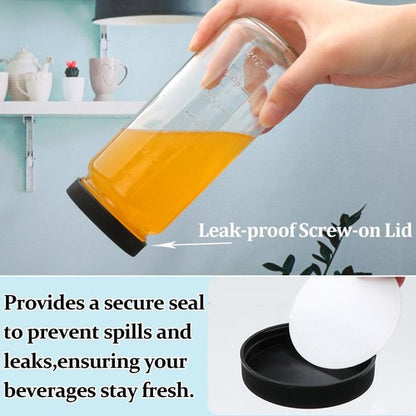 Encheng 16 oz Glass Juice Bottles with Lids,9 Pack Reusable Juicing Bottles Drinking Jars with Lids and Straws,Clear Round Smoothies Cup for Juicing,Kombucha,Water,Milk,Travel