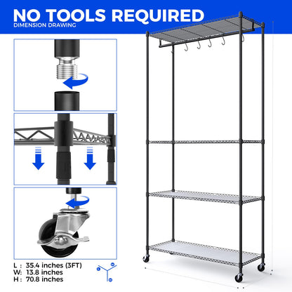 Barrina CX3 Plant Stand with Grow Light, 4-Tier, 3FT 5000K, 108W Full Spectrum Indoor DIY Plant Shelf with Lights, Flower Pot Display Rack, Greenhouse, Wheel, Mechanical Timer, 35.4"x13.8"x70.9"