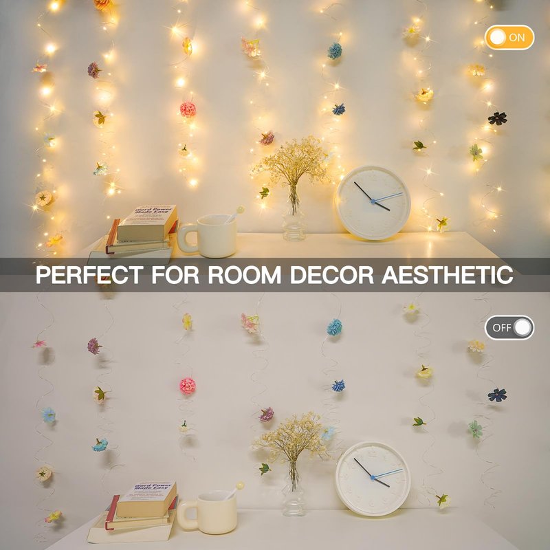 suddus DIY Curtain Lights Kit - 200 LED Fairy String Lights with 3D Butterflies & Silk Flowers, Remote Control 8 Modes USB Powered for Bedroom Wall to Wedding Backdrop (6.5x6.5ft Warm White)