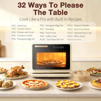 ROBAM Toaster Air Fryer Oven Combo, Countertop Convection Cooker with Bake & Fry, 1.2 Cu.Ft Large Capacity Combi Steam Oven, 32 Preset Recipes, Smart Touch Precise Temp Control, Multi-Stage CT766