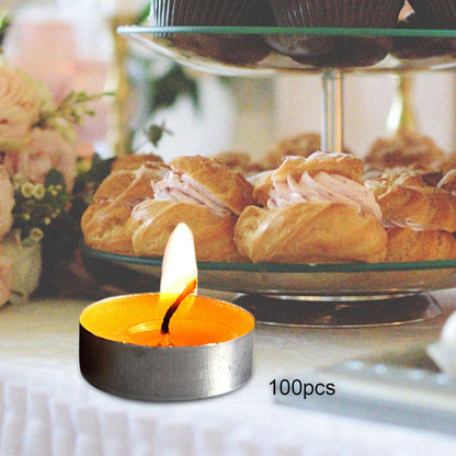 Gcljlmy 100x Smokeless Round Candles 1H Long Burning Tea Light Tibetan Buddhist Church Tealight Ghee Butter Lamp Candles for Wedding Meditation Rituals Altars (Yellow)